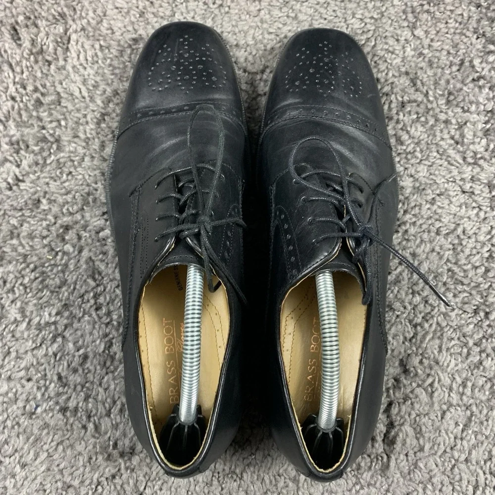 Brass Boot Men's 10 M Black Leather Dress Cap Toe Shoes